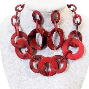 Women Simple Acrylic Collar Choker Necklace and Hoop Earring Jewelry Set